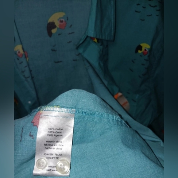Ambsn Men’s Short Sleeve Button Down 100% Cotton Shirt Size Large Parrots Print - Picture 4 of 9